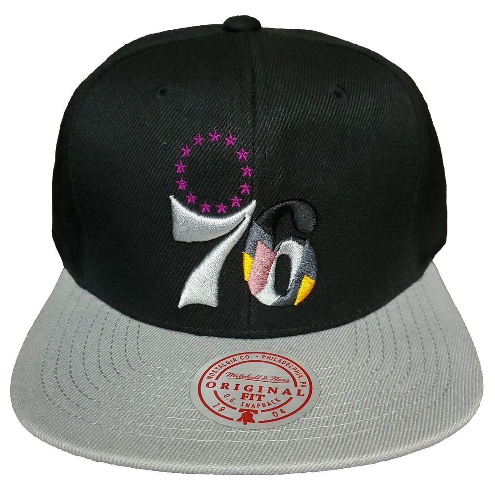 Philadelphia‎ 76ers Mitchell & Ness NBA Snapback Hat Cap Gray Black Purple NWT